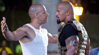 Vin Diesel as Dominic Toretto and Dwayne Johnson as Hobbs